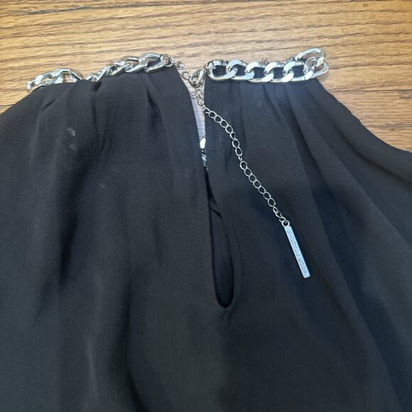Michael Kors Black Halter Top Petite Medium Silver Chain Neckline - Picture 6 of 7
